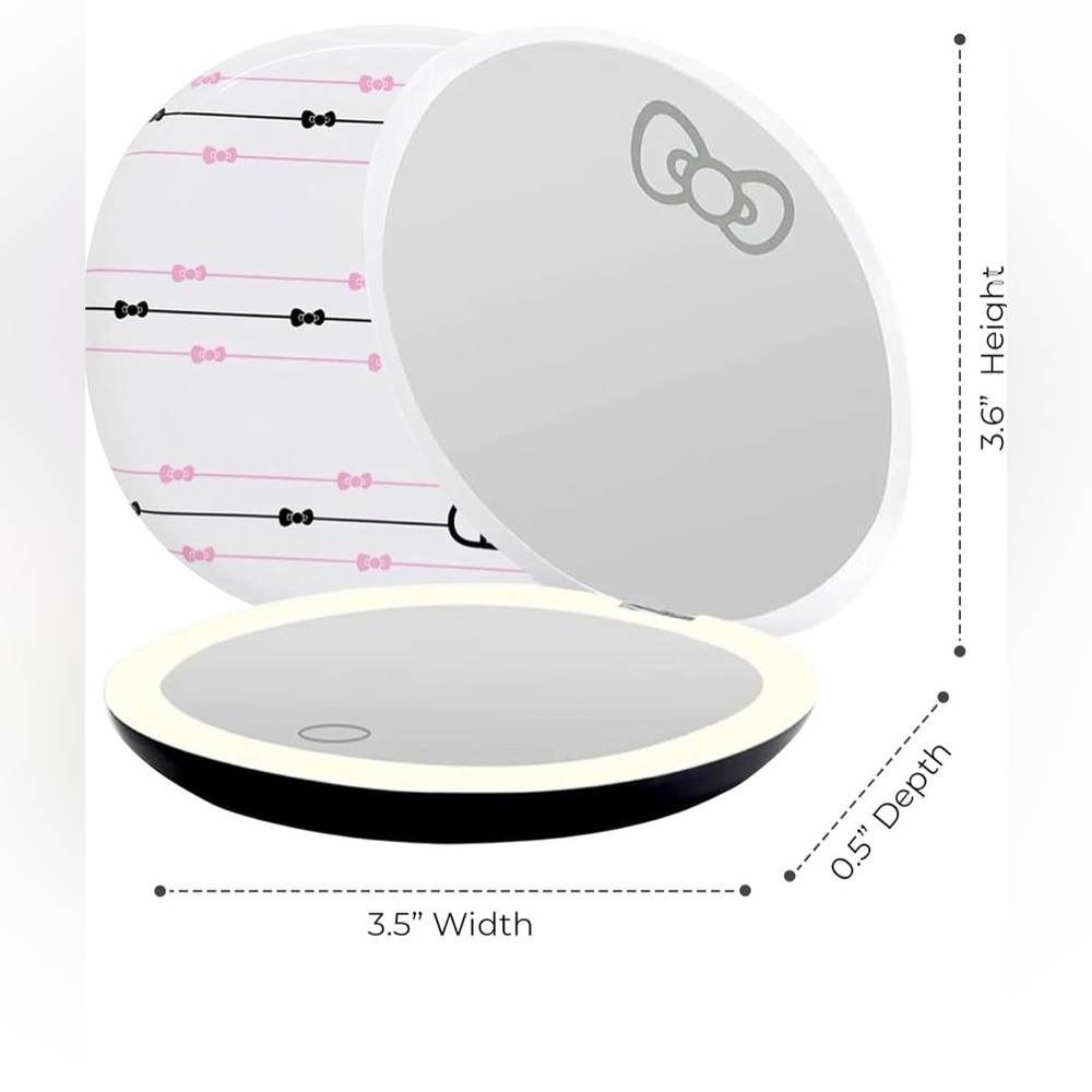 Hello Kitty Stripe LED Light Compact Mirror -Adjustable Daylight 3XMagnification